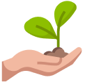 Icône représentant une main portant une jeune pousse de plante verte