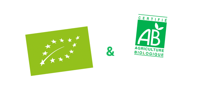 Logos d'agriculture Biologique français AB et logo Agriculture Biologique européen